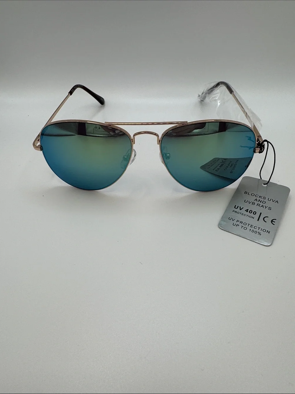 Aviator Sunglasses with Blue-Green Mirrored Lenses